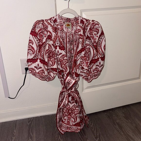 FARM Rio Off-White Tropical Cameo Organic Cotton Romper in Red - Picture 2 of 3